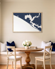 Panama City Beach matte map art in dining nook setting