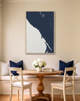 Sonoma Coast canvas map art in dining nook setting