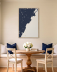 Southern Maine Coast canvas map art in dining nook setting