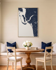 Southwest Florida canvas map art in dining nook setting