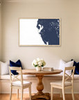 Tampa Bay / Sarasota matte map art in dining nook setting
