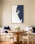 Tampa Bay / Sarasota matte map art in dining nook setting
