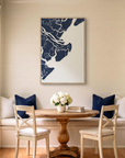 Tybee Island canvas map art in dining nook setting