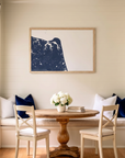 Virginia Beach matte map art in dining nook setting