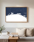 Emerald Coast navy horizontal canvas map in an oak framed room scene