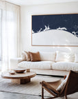Emerald Coast navy horizontal canvas map in an oak framed room scene