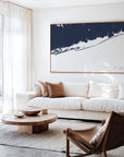 Fire Island navy horizontal canvas map in an oak framed room scene