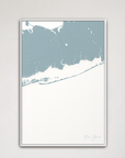 Fire Island Coastal Map — Canvas Vertical, soft-blue, White Frame