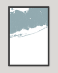 Fire Island Coastal Map — Fine Art Print Vertical, soft-blue, Black Frame, 8x10