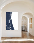 First Coast navy vertical canvas map in the Bello mixed room scene