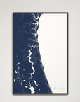 First Coast / Northeast Florida Coastal Map — Canvas Vertical, navy, Black Frame