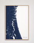 First Coast / Northeast Florida Coastal Map — Canvas Vertical — navy, Light Wood