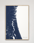First Coast / Northeast Florida Coastal Map — Canvas Vertical, navy, Natural Oak