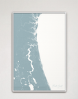 First Coast / Northeast Florida Coastal Map — Canvas Vertical, soft-blue, White Frame
