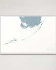 Florida Keys Coastal Map — Canvas Horizontal, soft-blue, White Frame