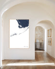 Florida Keys navy vertical canvas map in the Bello mixed room scene
