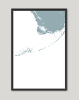 Florida Keys Coastal Map — Fine Art Print Vertical, soft-blue, Black Frame, 8x10