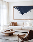Forgotten Coast navy horizontal canvas map in an oak framed room scene