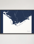 Forgotten Coast Coastal Map — Canvas Horizontal, navy, Black Frame