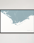 Forgotten Coast Coastal Map — Canvas Horizontal, soft-blue, Black Frame