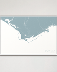 Forgotten Coast Coastal Map — Canvas Horizontal, soft-blue, White Frame