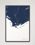 Forgotten Coast Coastal Map — Canvas Vertical, navy, Black Frame