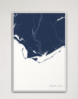 Forgotten Coast Coastal Map — Canvas Vertical, navy, White Frame