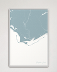 Forgotten Coast Coastal Map — Canvas Vertical, soft-blue, White Frame