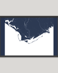 Forgotten Coast Coastal Map — Fine Art Print Horizontal, navy, Black Frame, 10x8