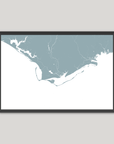 Forgotten Coast Coastal Map — Fine Art Print Horizontal, soft-blue, Black Frame, 10x8