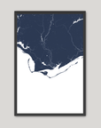 Forgotten Coast Coastal Map — Fine Art Print Vertical, navy, Black Frame, 8x10
