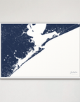 Galveston Coastal Map — Canvas Horizontal, navy, White Frame