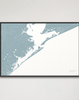 Galveston Coastal Map — Canvas Horizontal, soft-blue, Black Frame