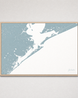 Galveston Coastal Map — Canvas Horizontal — soft-blue, Light Wood