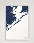 Galveston Coastal Map — Canvas Vertical, navy, White Frame