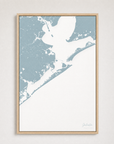 Galveston Coastal Map — Canvas Vertical — soft-blue, Light Wood