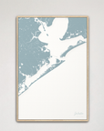 Galveston Coastal Map — Canvas Vertical, soft-blue, Natural Oak