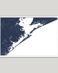 Galveston Coastal Map — Fine Art Print Horizontal, navy, White Frame, 10x8