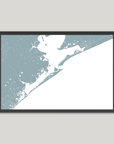 Galveston Coastal Map — Fine Art Print Horizontal, soft-blue, Black Frame, 10x8
