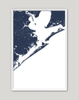Galveston Coastal Map — Fine Art Print Vertical, navy, White Frame, 8x10