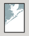 Galveston Coastal Map — Fine Art Print Vertical, soft-blue, Black Frame, 8x10