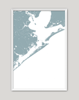 Galveston Coastal Map — Fine Art Print Vertical, soft-blue, White Frame, 8x10