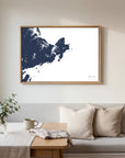Gloucester navy horizontal canvas map in an oak framed room scene