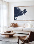 Gloucester navy horizontal canvas map in an oak framed room scene