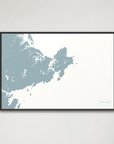 Gloucester Coastal Map — Canvas Horizontal, soft-blue, Black Frame