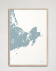 Gloucester Coastal Map — Canvas Vertical, soft-blue, Natural Oak
