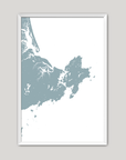 Gloucester Coastal Map — Fine Art Print Vertical, soft-blue, White Frame, 8x10