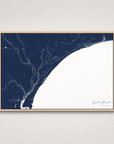 Grand Strand Coastal Map — Canvas Horizontal — navy, Light Wood