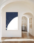 Grand Strand navy vertical canvas map in the Bello mixed room scene