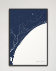 Grand Strand Coastal Map — Canvas Vertical, navy, Black Frame